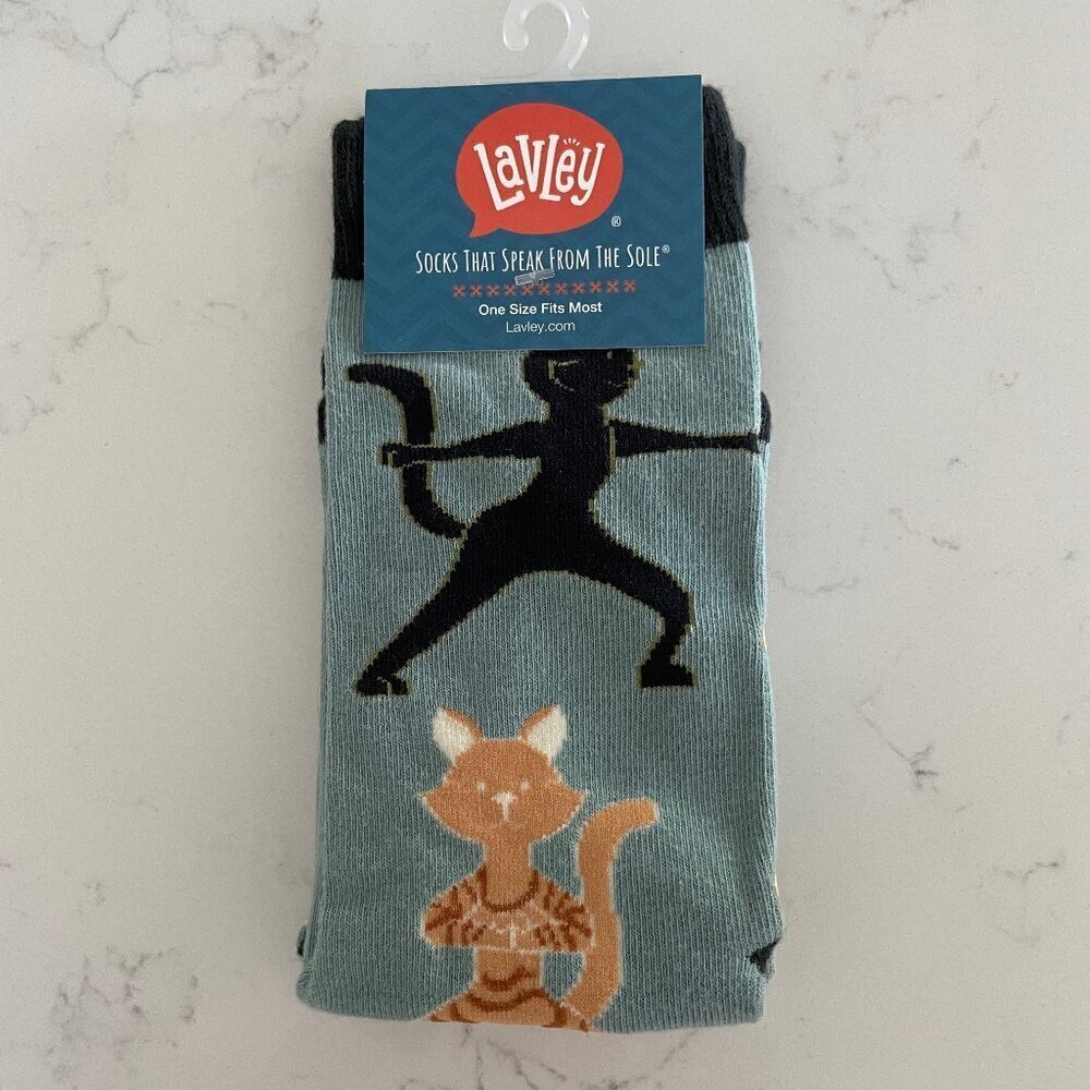 Lavley Yoga Cat Socks Combed Cotton Nylon Blend Purr-Fect Form Multi Color NWT